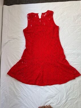 Red Lace Sleeveless Fit-and-Flare Dress